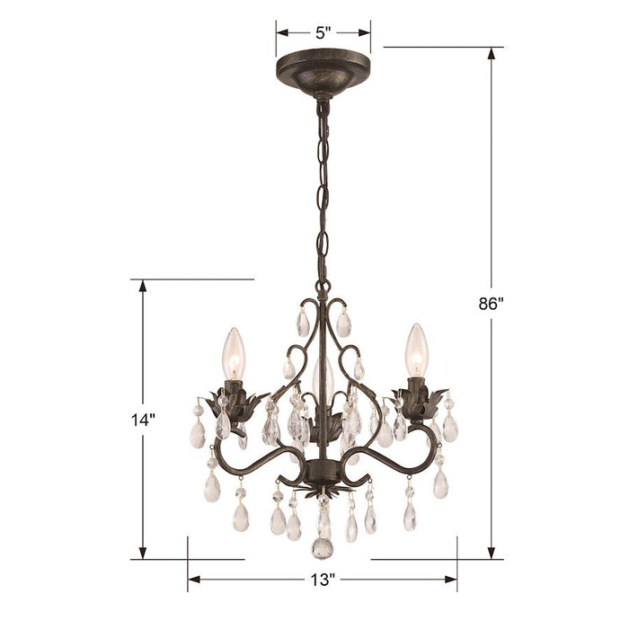 Crystorama Paris Market 3-Light Mini-Chandelier, Bronze