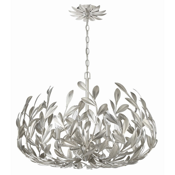 Crystorama Broche 6 Light 27" Chandelier, Antique Silver