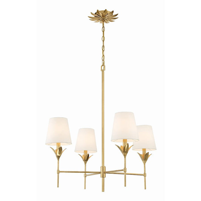 Crystorama Broche 4 Light Chandelier, Antique Gold/White