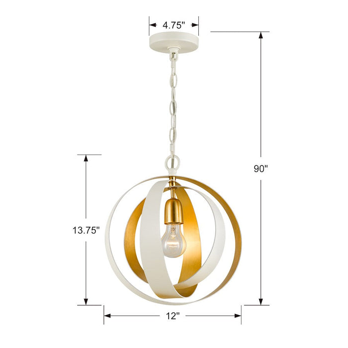 Crystorama Luna 1-LT Sphere Mini Chandelier, White/ Antique Gold