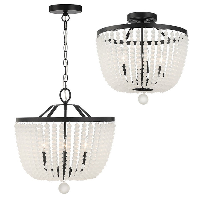 Crystorama Rylee 4 Light Chandelier, Matte Black/Frosted Glass Beads