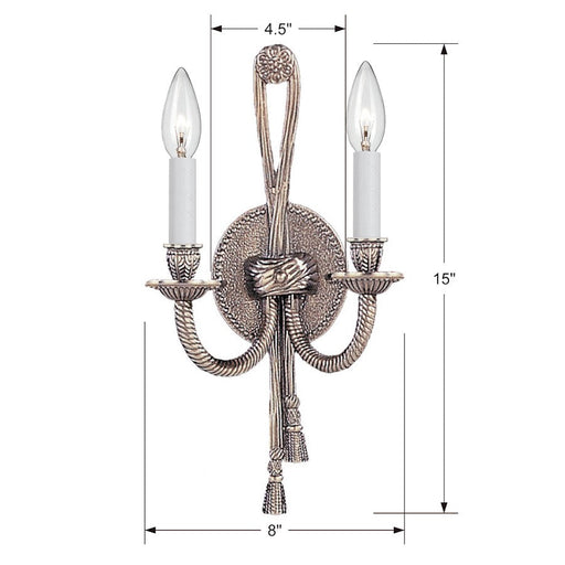 Crystorama Cast Brass 2 Light 8" Wall Sconce, Pewter