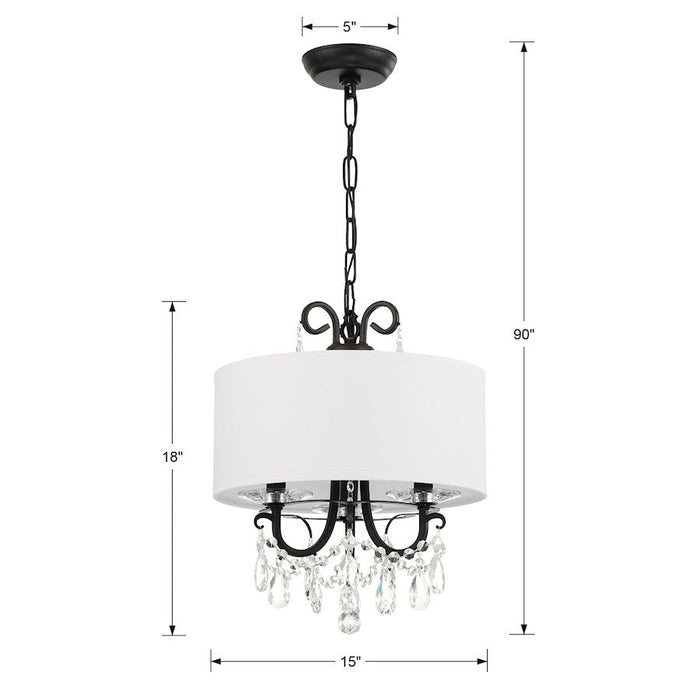 Crystorama Othello 3 Light Mini Chandelier, Matte Black/White