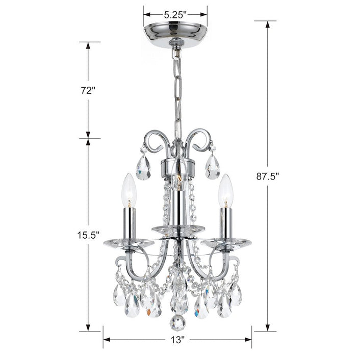 Crystorama Othello 3 Light Clear Crystal Mini Chandelier, Chrome