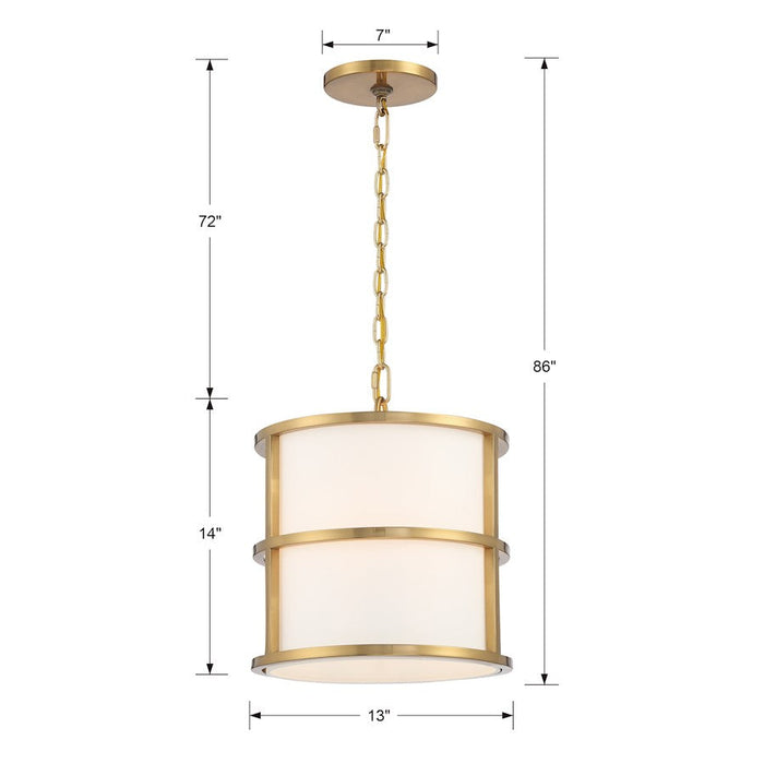 Crystorama Hulton 3 Light Pendant, Luxe Gold/White