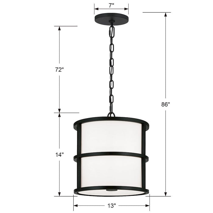 Crystorama Hulton 3 Light Pendant, Matte Black