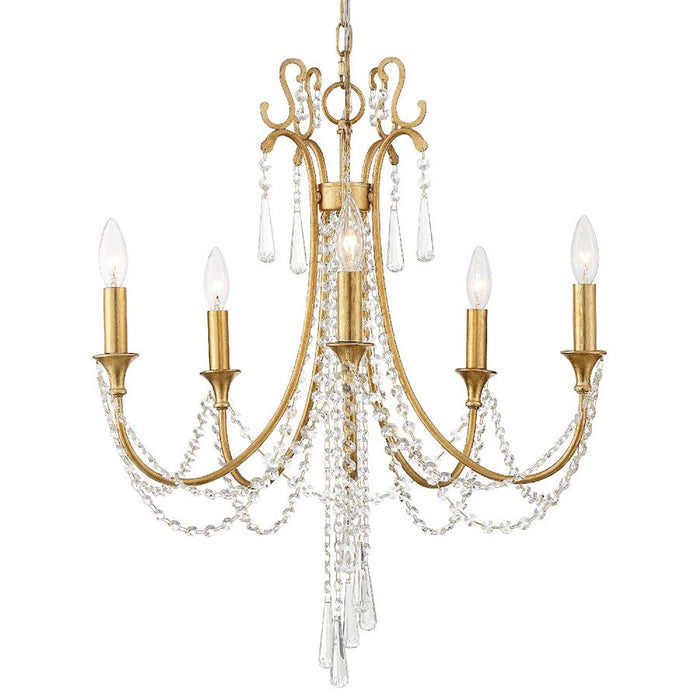 Crystorama Arcadia 5 Light Chandelier, Antique Gold - ARC-1905-GA-CL-MWP