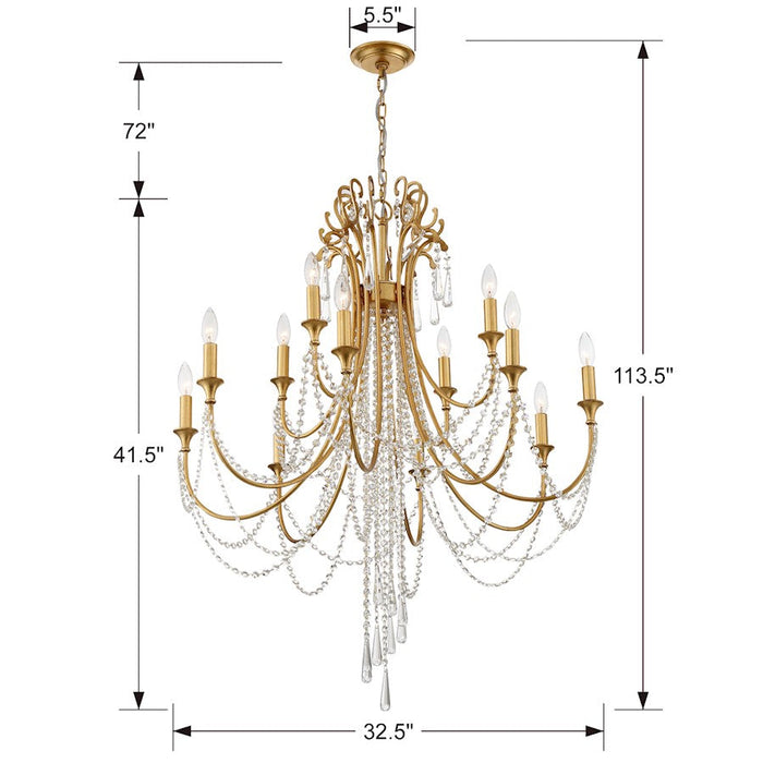 Crystorama Arcadia Chandelier, Antique Gold