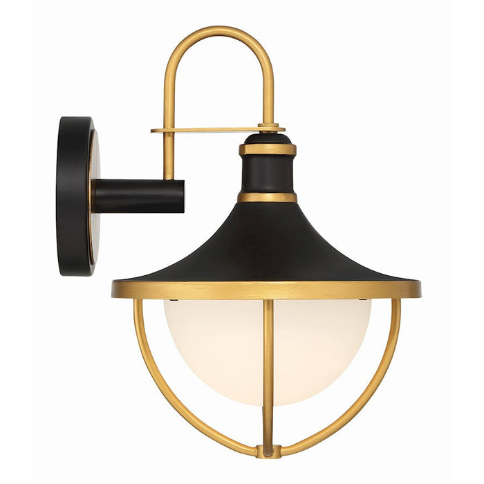 Crystorama Atlas 1 Light Outdoor Sconce, Black/Gold/White