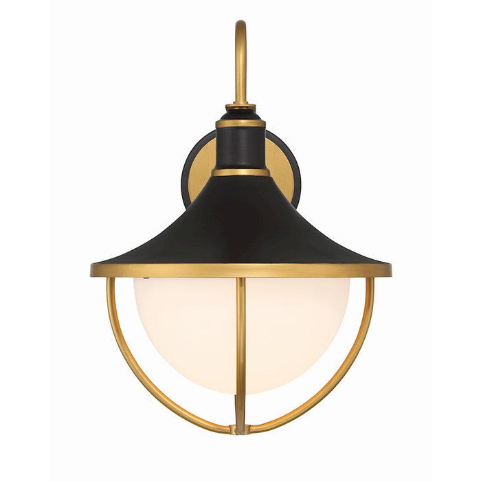 Crystorama Atlas 1 Light 60W Outdoor Sconce, Black/Gold/White