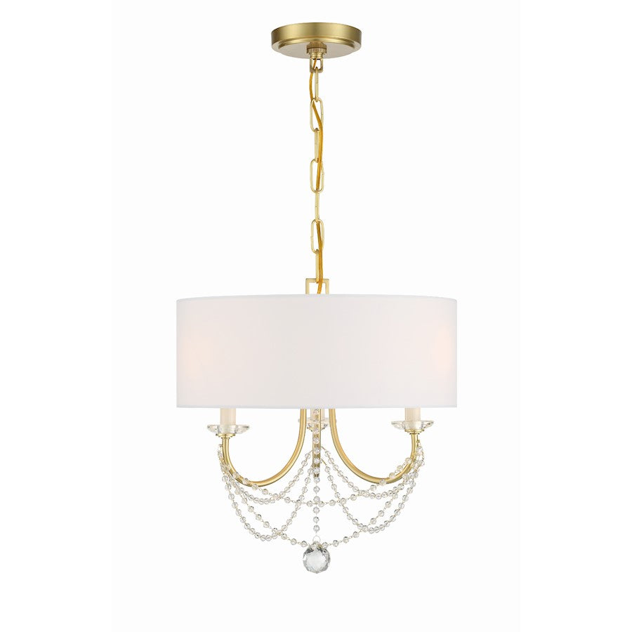 Crystorama Delilah 3 Light Mini Chandelier, Aged Brass/White - DEL-90803-AG