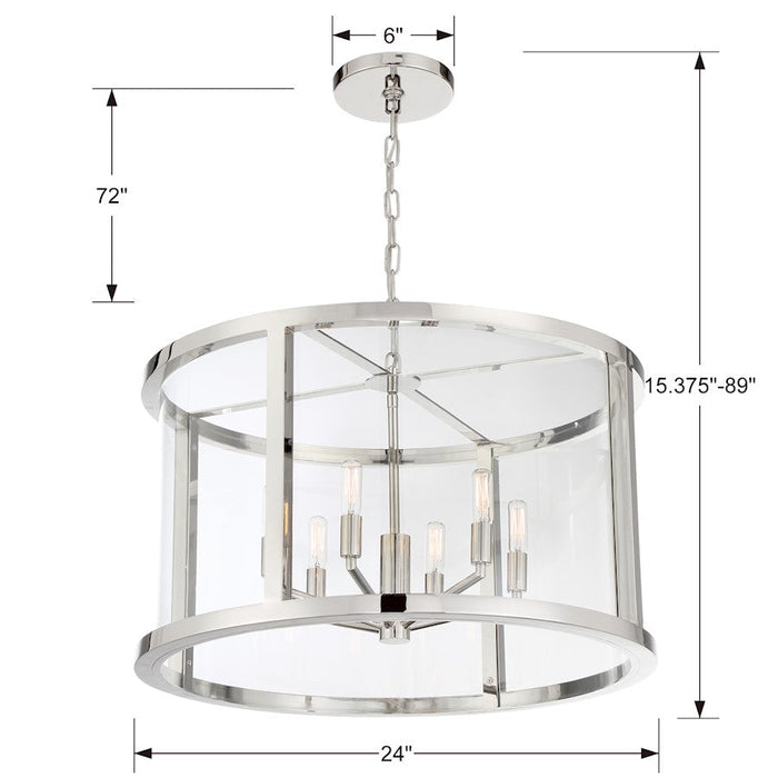 Crystorama Devon 6 Light Lantern, Polished Nickel