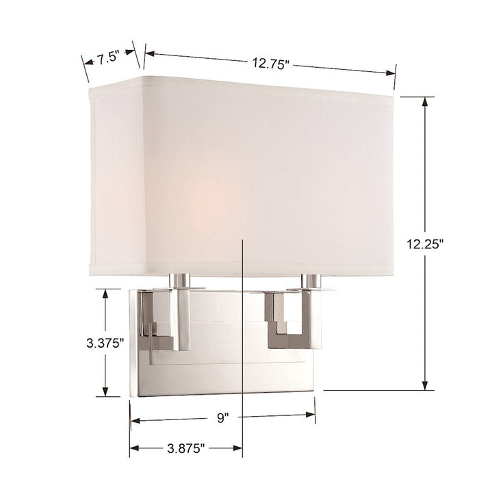 Crystorama Durham 2 Light Polished Nickel Wall Mount