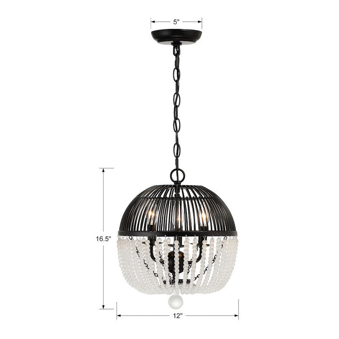 Crystorama Duval 3 Light Mini Chandelier, Matte Black