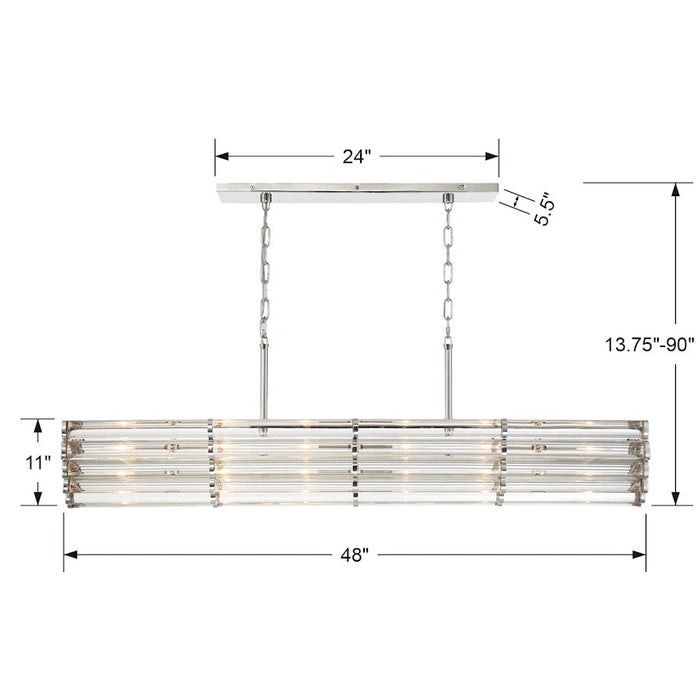 Crystorama Elliot 6 Light Linear Chandelier, Polished Nickel