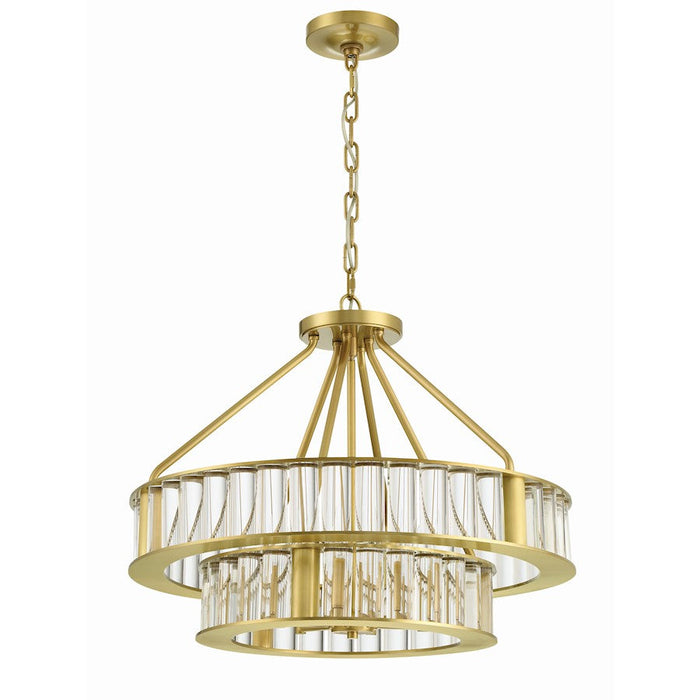 Crystorama Farris 6 Light Chandelier, Aged Brass