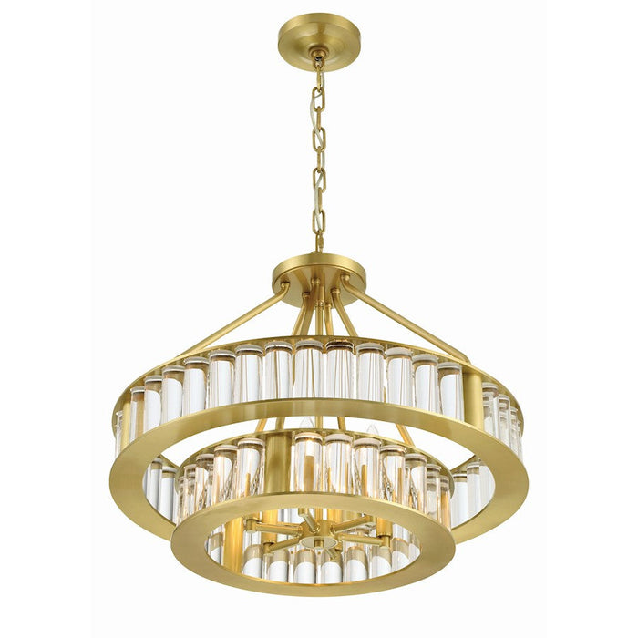 Crystorama Farris 6 Light Chandelier, Aged Brass