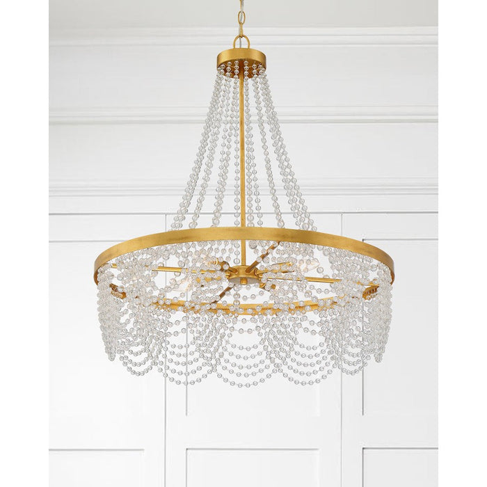 Crystorama Fiona 4 Light Chandelier, Antique Gold with Beads