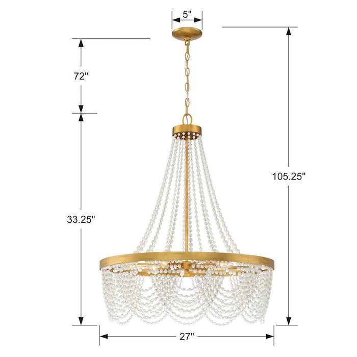 Crystorama Fiona 4 Light Chandelier, Antique Gold with Beads