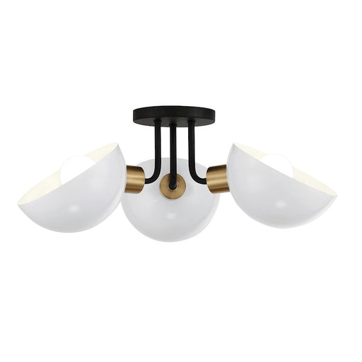 Crystorama Gigi 3 Light Semi Flush Mount, Black/Aged Brass/White - GIG-810-BK-AG