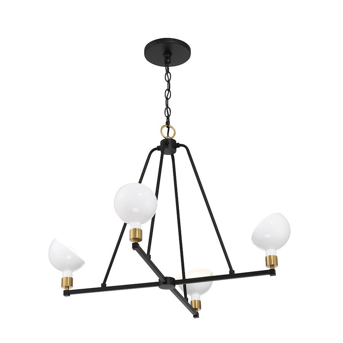 Crystorama Gigi 4 Light Chandelier, Black/Aged Brass/White