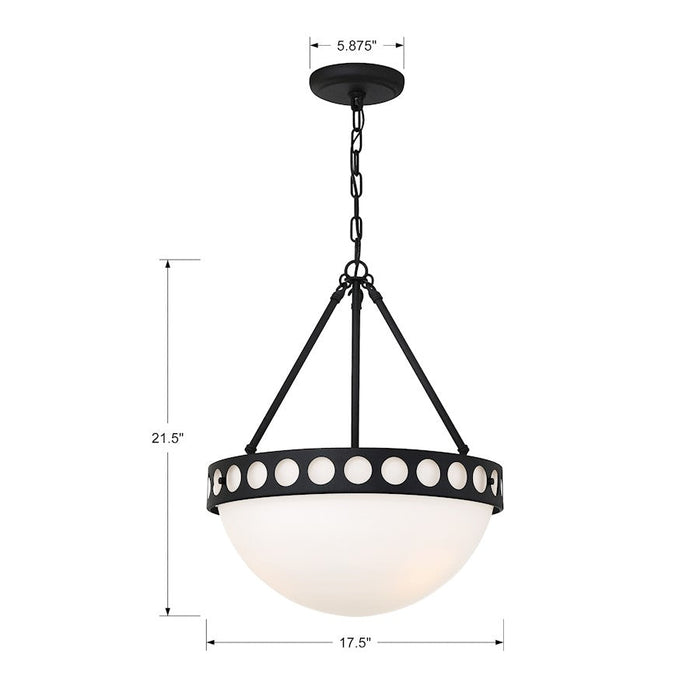 Crystorama Kirby 3 Light Chandelier, Etched Opal