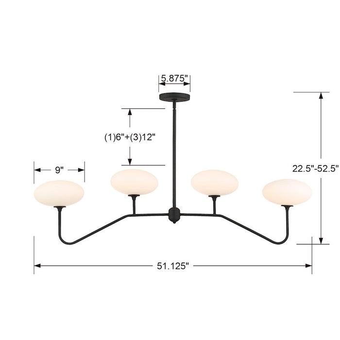 Crystorama Parker 4 Light Chandelier, Black Forged