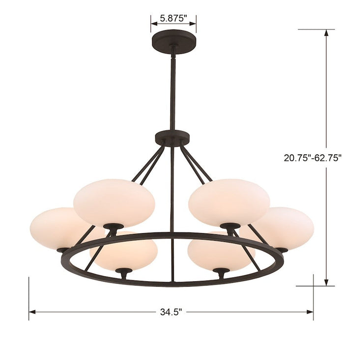 Crystorama Parker 6 Light Chandelier, Black Forged