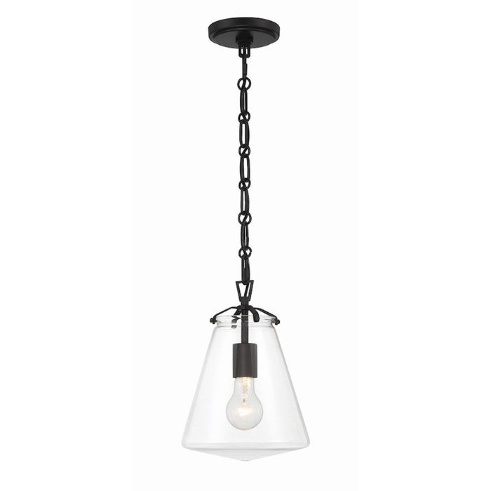 Crystorama Voss 1 Light Mini Pendant, Matte Black/Clear Glass - VSS-7003-MK