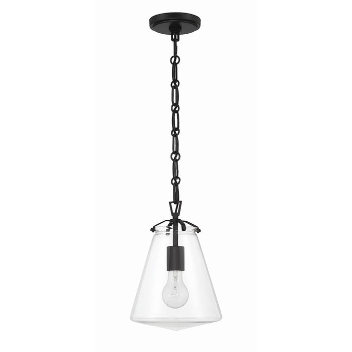 Crystorama Voss 1 Light 11" Mini Pendant, Matte Black/Clear Glass