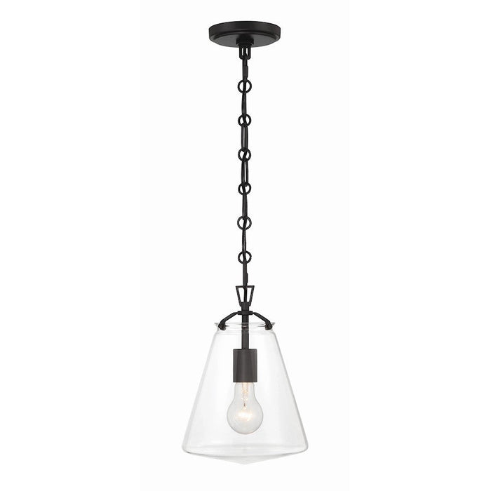 Crystorama Voss 1 Light 11" Mini Pendant, Matte Black/Clear Glass