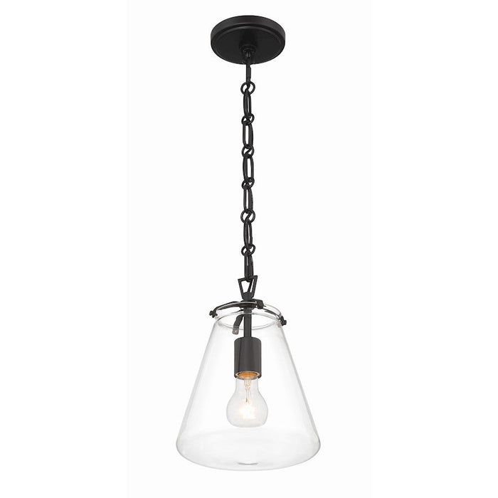 Crystorama Voss 1 Light 11" Mini Pendant, Matte Black/Clear Glass