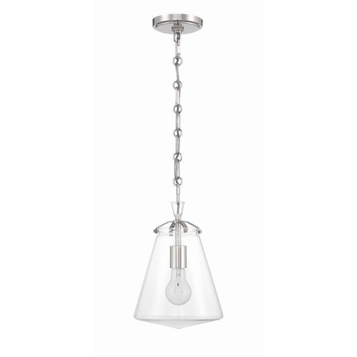 Crystorama Voss 1 Light 11" Mini Pendant, Polished Nickel/Clear Glass