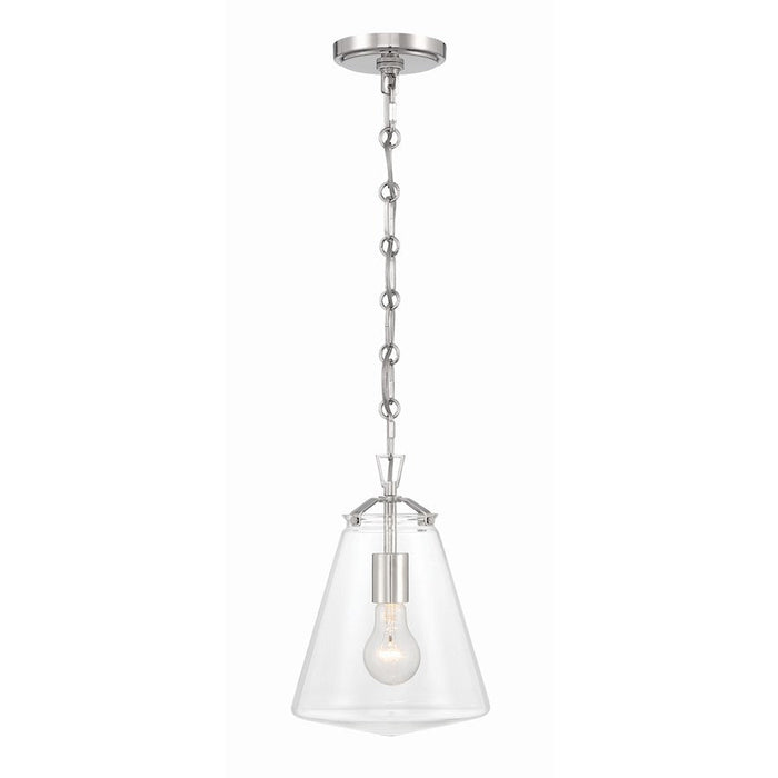 Crystorama Voss 1 Light 11" Mini Pendant, Polished Nickel/Clear Glass