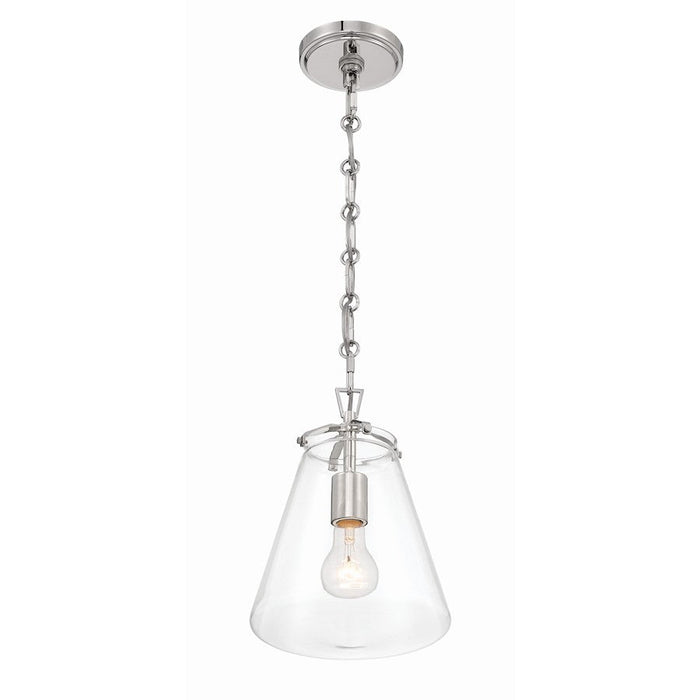 Crystorama Voss 1 Light 11" Mini Pendant, Polished Nickel/Clear Glass