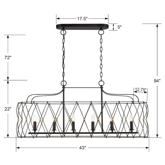 Crystorama Zucca 6 Light Chandelier, English Bronze/Antique Gold