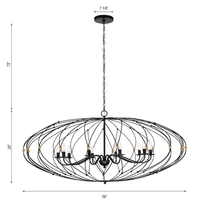 Crystorama Zucca 10 Light Chandelier, Bronze/Gold