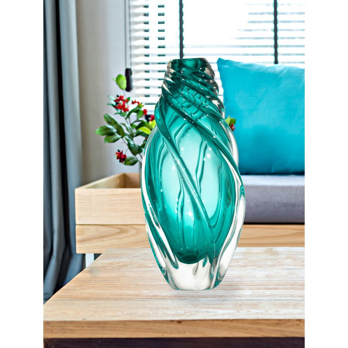 Dale Tiffany Aqua Swirl Hand Blown Art Glass Vase
