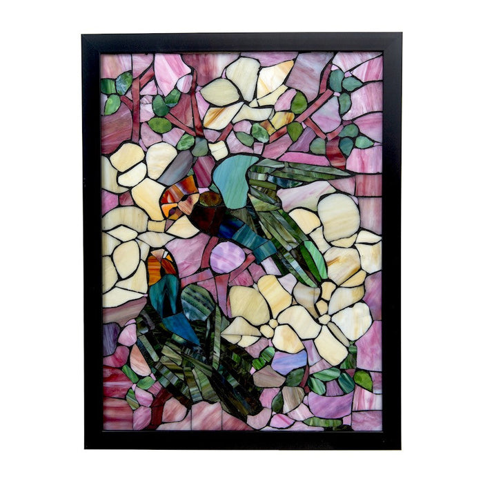 Dale Tiffany Parrots Mosaic Art Glass Window Panel - M0011L