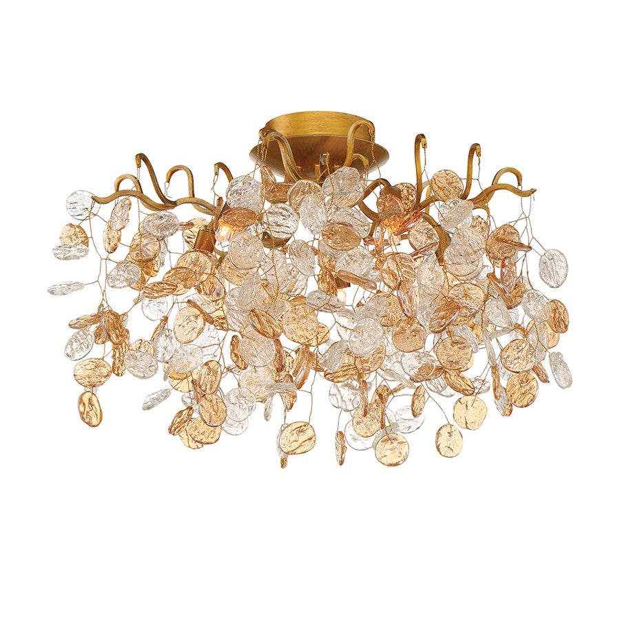 Eurofase Campobasso 5-Light Flushmount, Antique Gold/Clear/Amber - 29056-019