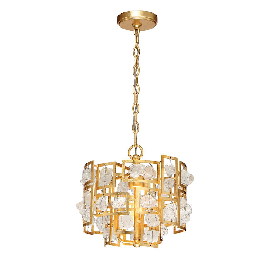 Eurofase Elrose 3-Light Chandelier, Gold Leaf/Gold/stone - 30072-015