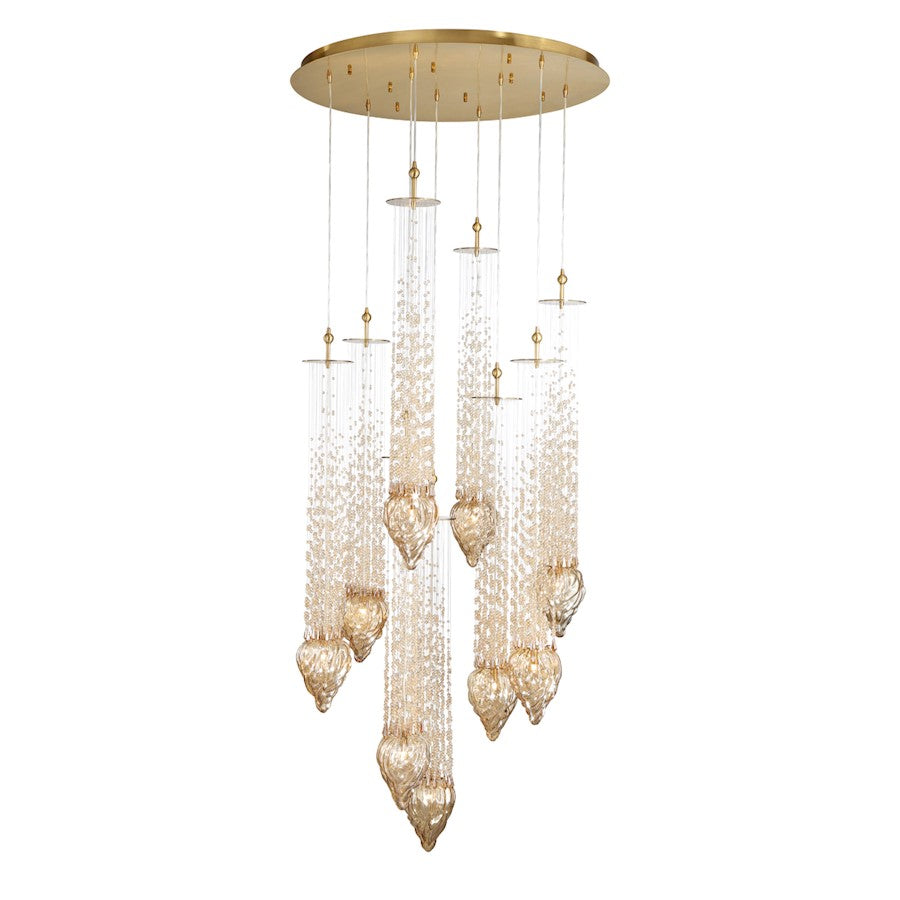 Eurofase Cascata 9-Light Chandelier, Polished Gold/Amber - 33749-013