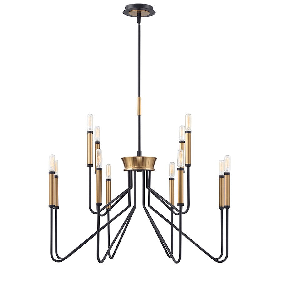 Eurofase Rado 12-Light Two-Tier Chandelier, Black/Black/Brass - 34072-011