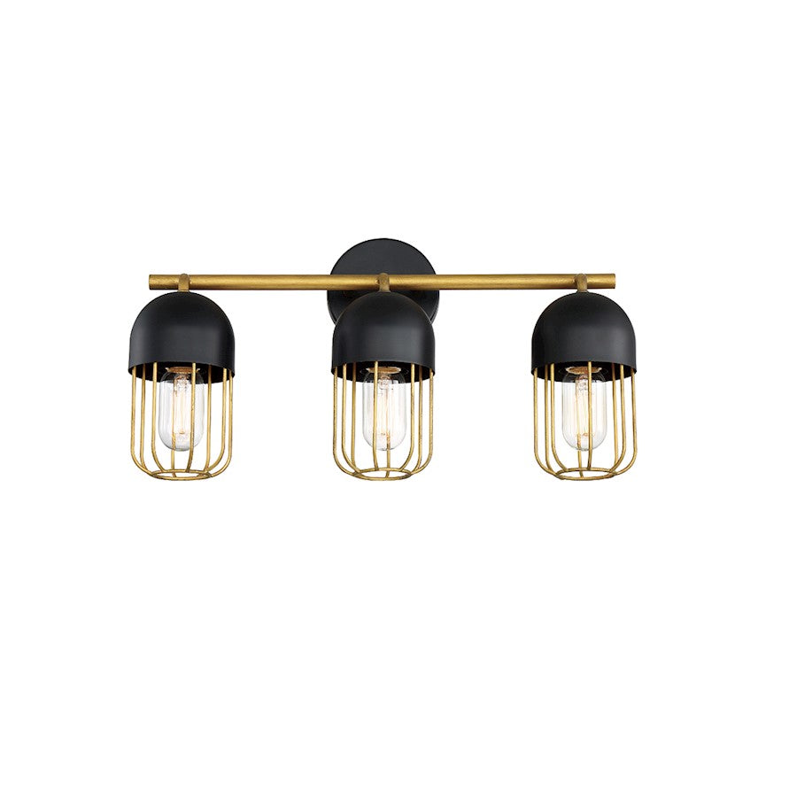 Eurofase Palmerston 3-Light Bathbar, Matte Black/Gold - 35961-017