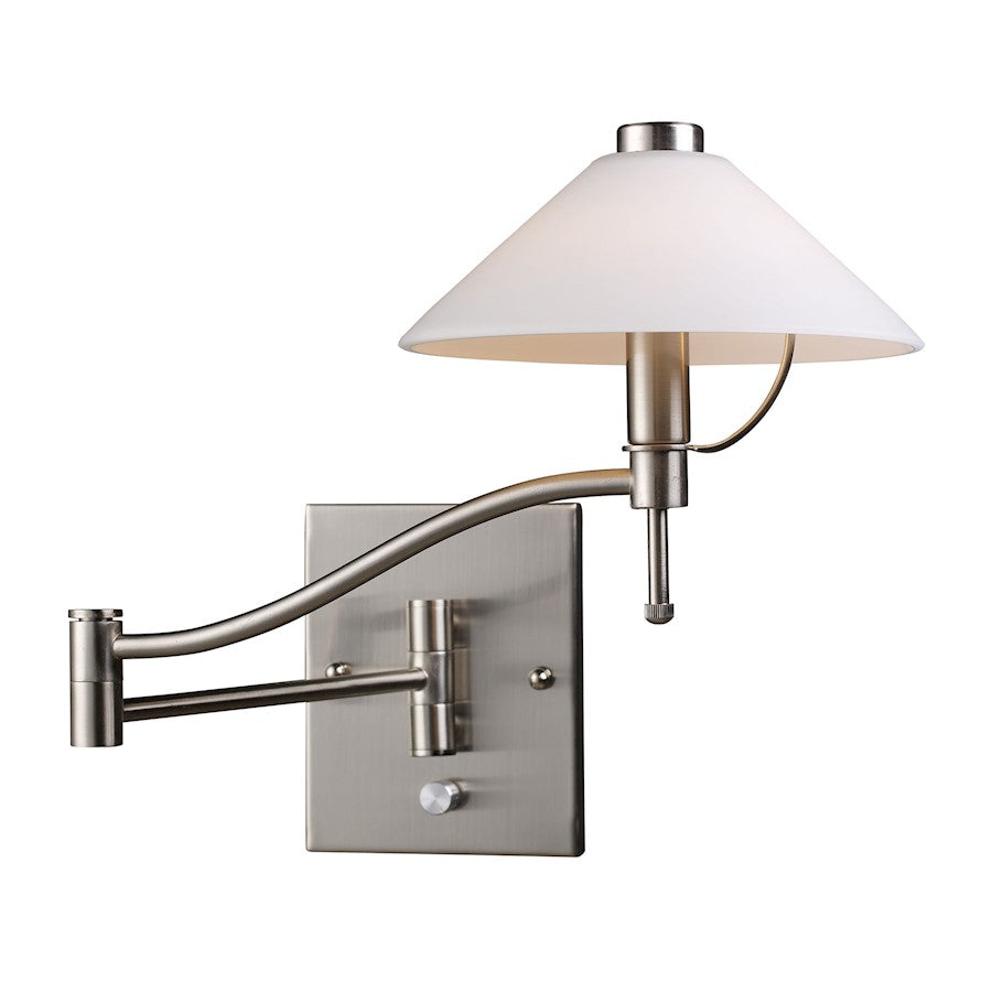 ELK Lighting Swingarms 1-Light Swingarm Wall Lamp, Satin Nickel/Shade - 10112-1