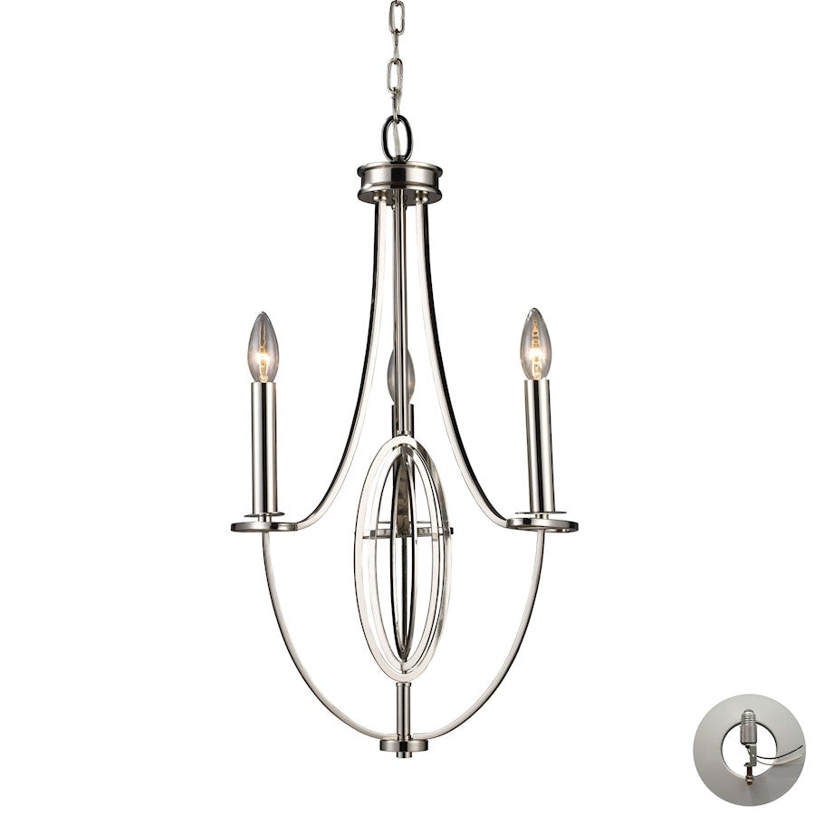 ELK Lighting Dione 3-Light Chandelier, Nickel, Includes Adapter Kit - 10120-3-LA