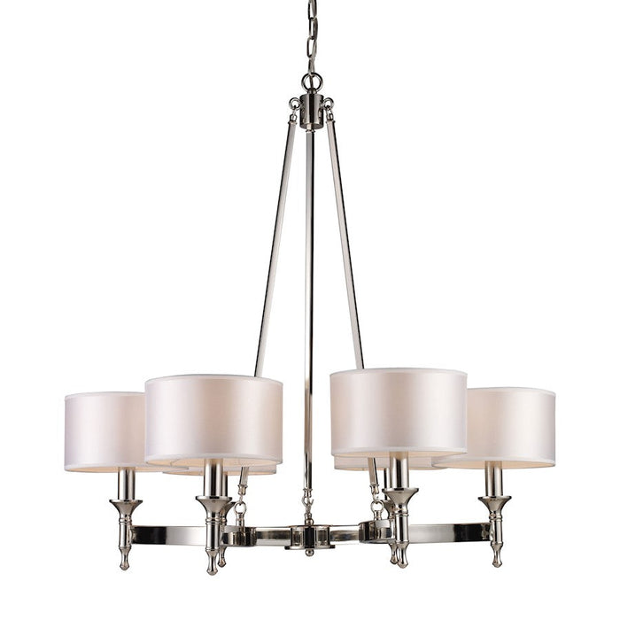 ELK Lighting Pembroke 6-Light Chandelier, Nickel/White Fabric Shades - 10123-6