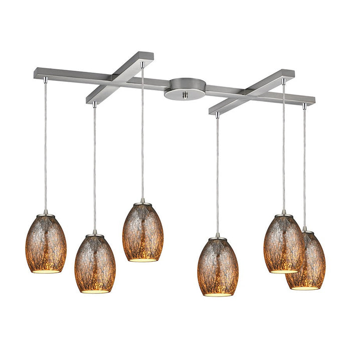 ELK Lighting Venture 6-Light H-Bar Pendant, Nickel/Amber Crackle Glass - 10256-6