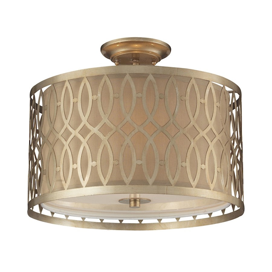 ELK Lighting Estonia 3-Light Semi Flush, Silver/Metal & Beige Fabric - 31122-3