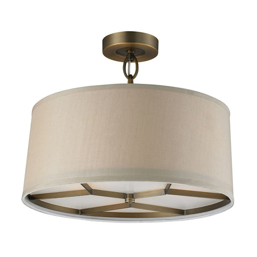 ELK Lighting Baxter 3-Light Semi Flush, Antique Brass/Beige Shade - 31262-3